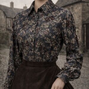 100% wool long sleeve dark floral Keaton Chase button-down  western Blouse